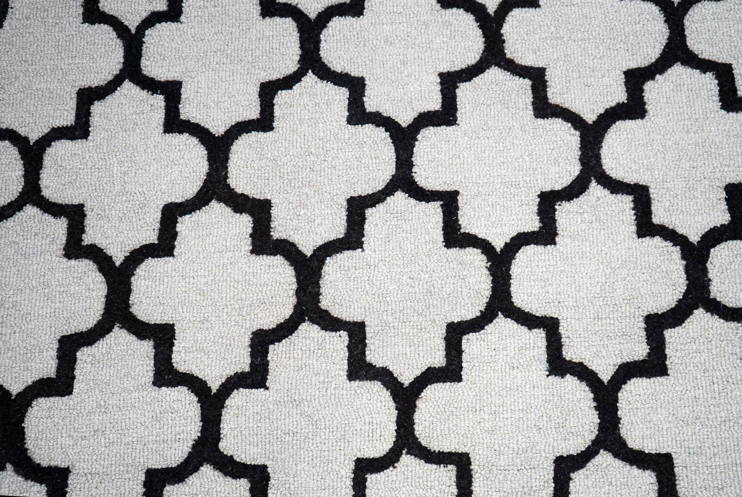 White Black Moroccan Trellis Hand Tufted Wool Area Rug - Cut Pile Geometric Custom Sizes