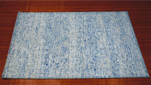 Cut Pile Abstract Textured Hand Tufted Wool Area Rug - Blue Grey Ivory Modern Custom Sizes