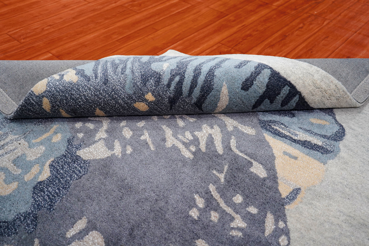 Blue Grey Beige Butterfly Abstract Hand Tufted Wool Area Rug - Cut Pile Artistic Custom Sizes