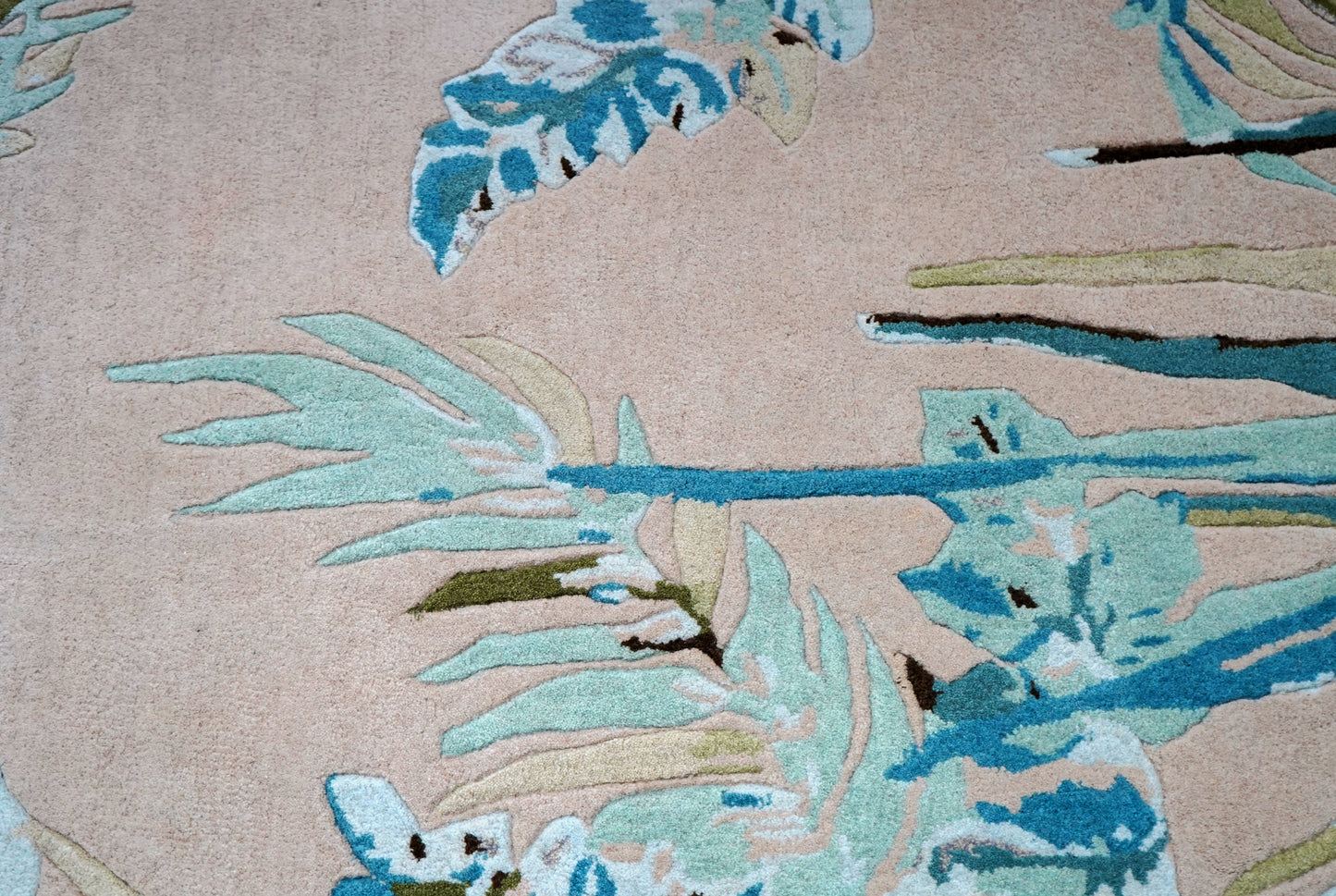 Turquoise Green Abstract Tropical Leaves Hand Tufted Wool Area Rug - Cut Pile Botanical Custom Sizes