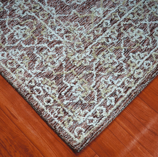 Grey Brown Vintage Distressed Floral Hand Tufted Wool Area Rug - Cut Pile Shabby Chic Custom Sizes