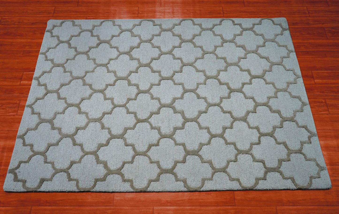 Grey Ivory Moroccan Quatrefoil Trellis Hand Tufted Wool Area Rug - Cut Pile Geometric Custom Sizes