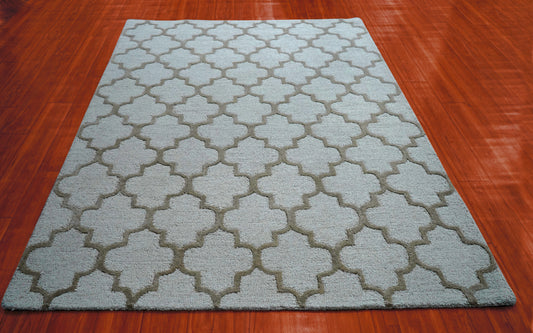 Grey Ivory Moroccan Quatrefoil Trellis Hand Tufted Wool Area Rug - Cut Pile Geometric Custom Sizes