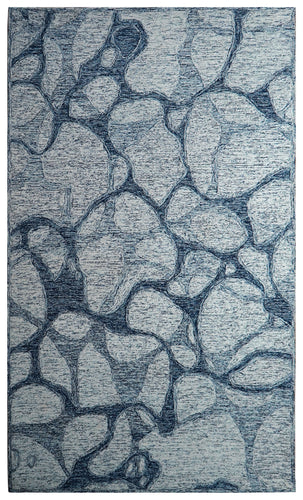 Grey Navy Abstract Stone Pebbles Hand Tufted Wool Area Rug - Cut Pile Contemporary Custom Sizes