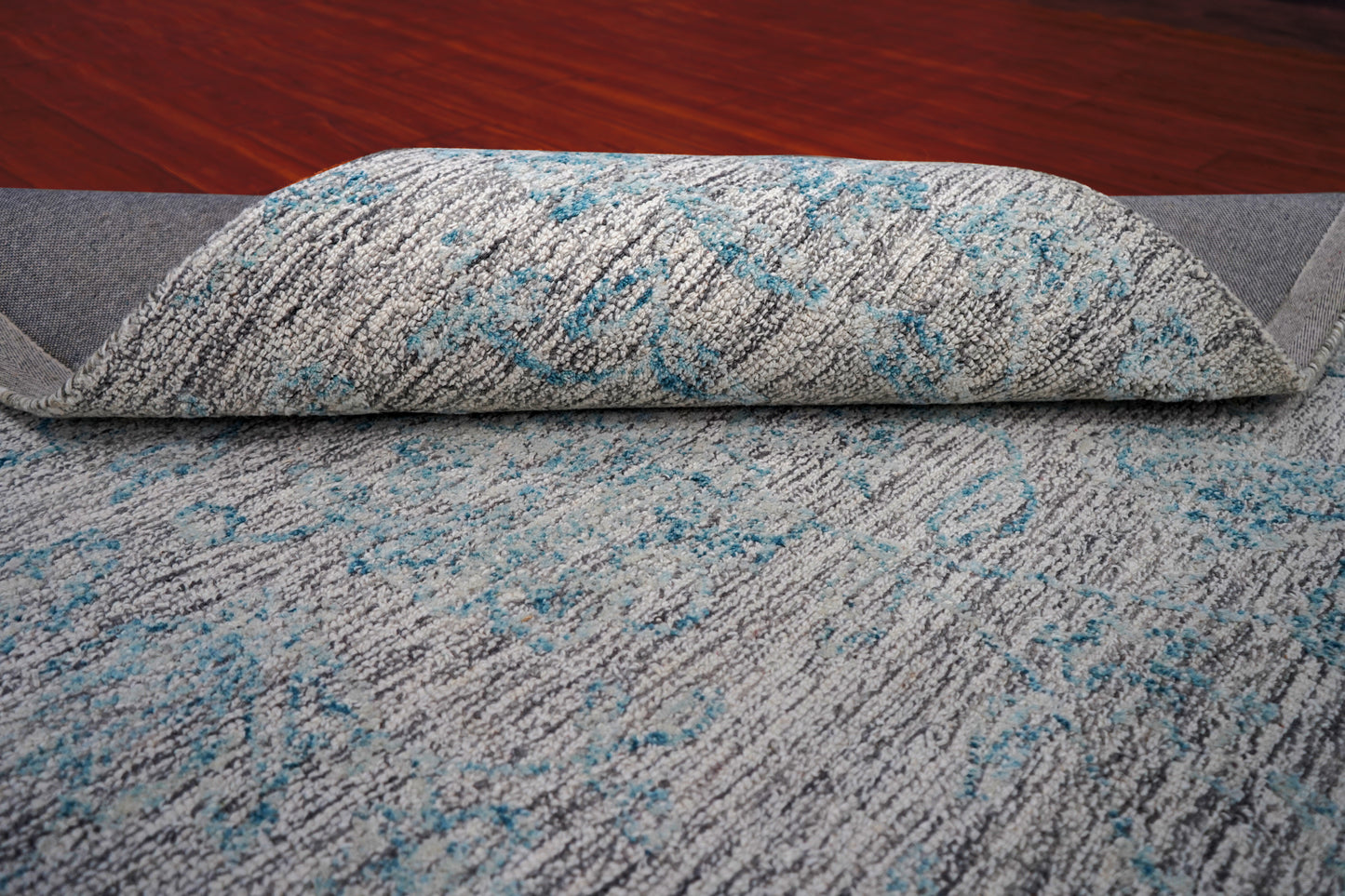 Teal Grey Abstract Textured Hand Tufted Wool Area Rug - Cut Pile Contemporary Custom Sizes