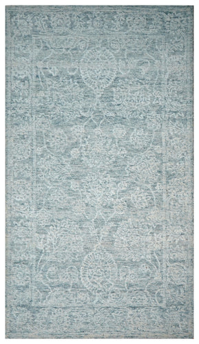 Teal Grey Abstract Textured Hand Tufted Wool Area Rug - Cut Pile Contemporary Custom Sizes