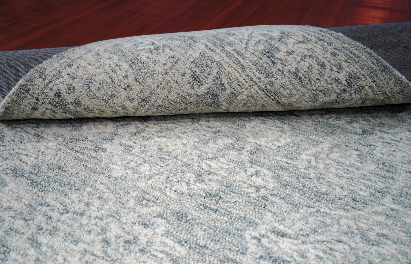 Teal Grey Abstract Textured Hand Tufted Wool Area Rug - Cut Pile Contemporary Custom Sizes