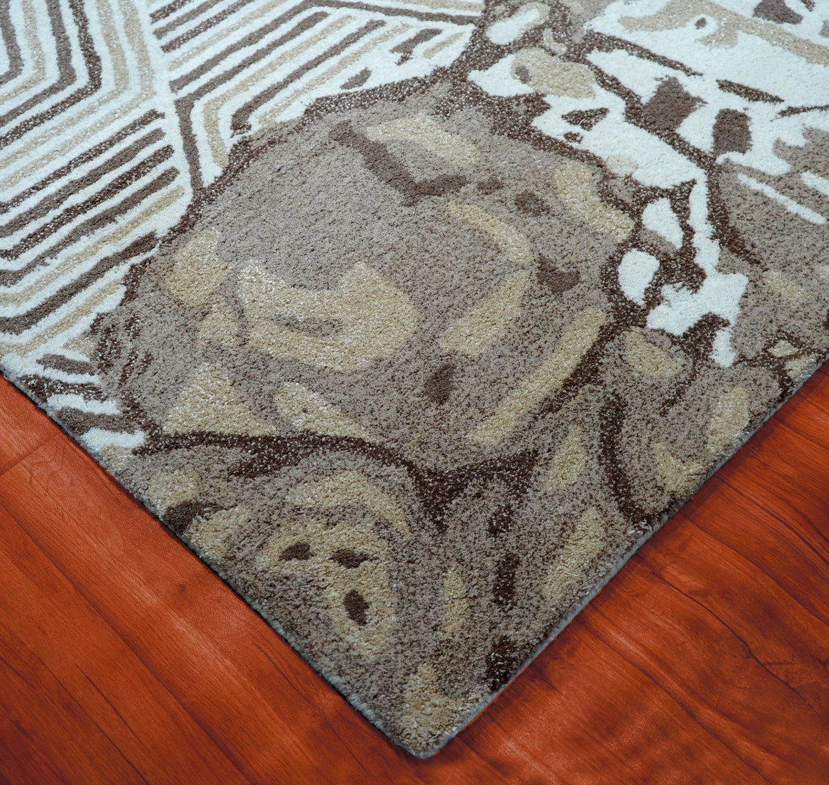 Aqua Grey Geometric Chevron Floral Hand Tufted Wool Area Rug - Cut Pile Contemporary Custom Sizes