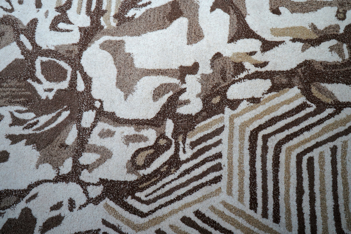 Aqua Grey Geometric Chevron Floral Hand Tufted Wool Area Rug - Cut Pile Contemporary Custom Sizes