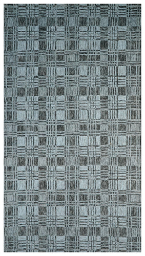 Grey Teal Abstract Grid Textured Hand Tufted Wool Area Rug - Cut Pile Contemporary Custom Sizes