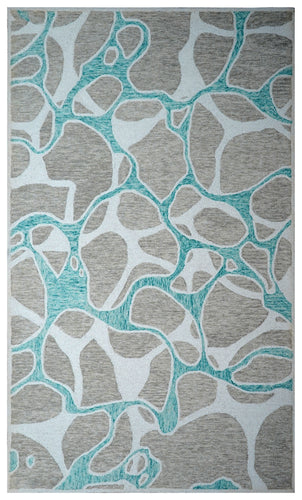 Teal Grey Abstract Organic Pebbles Hand Tufted Wool Area Rug - Cut Pile Contemporary Custom Sizes