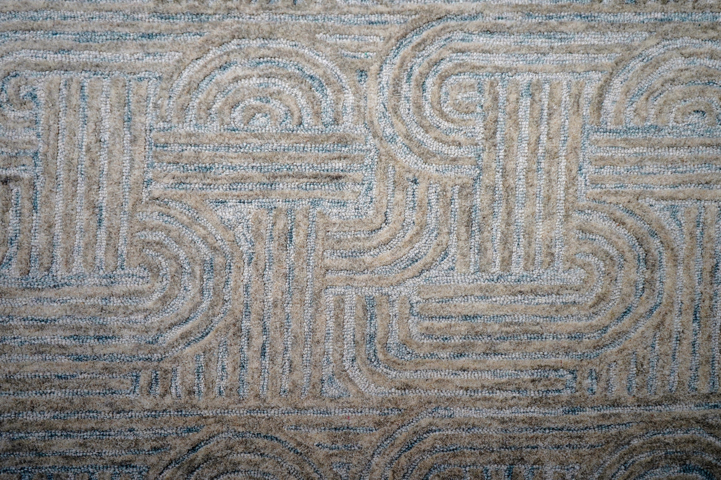 Teal Grey Abstract Swirl Hand Tufted Wool Area Rug - Cut Pile Contemporary Custom Sizes