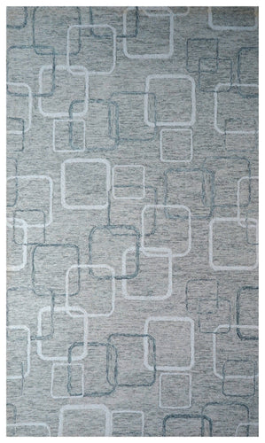 Mint Green Ivory Geometric Squares Hand Tufted Wool Area Rug - Cut Pile Modern Custom Sizes