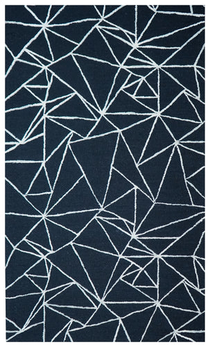 Navy Blue Ivory Abstract Geometric Web Lines Hand Tufted Wool Viscose Area Rug - Cut Pile Contemporary Custom Sizes