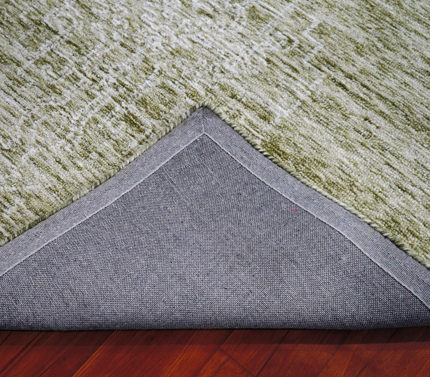 Green Beige Vintage Distressed Medallion Hand Tufted Wool Area Rug - Cut Pile Traditional Custom Sizes