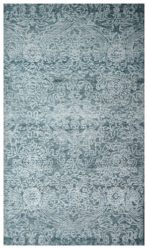 Teal Green Vintage Distressed Medallion Hand Tufted Wool Area Rug - Cut Pile Traditional Custom Sizes