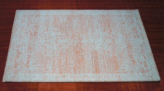 Aqua Beige Pink Vintage Floral Distressed Hand Tufted Wool Area Rug - Cut Pile Shabby Chic Custom Sizes