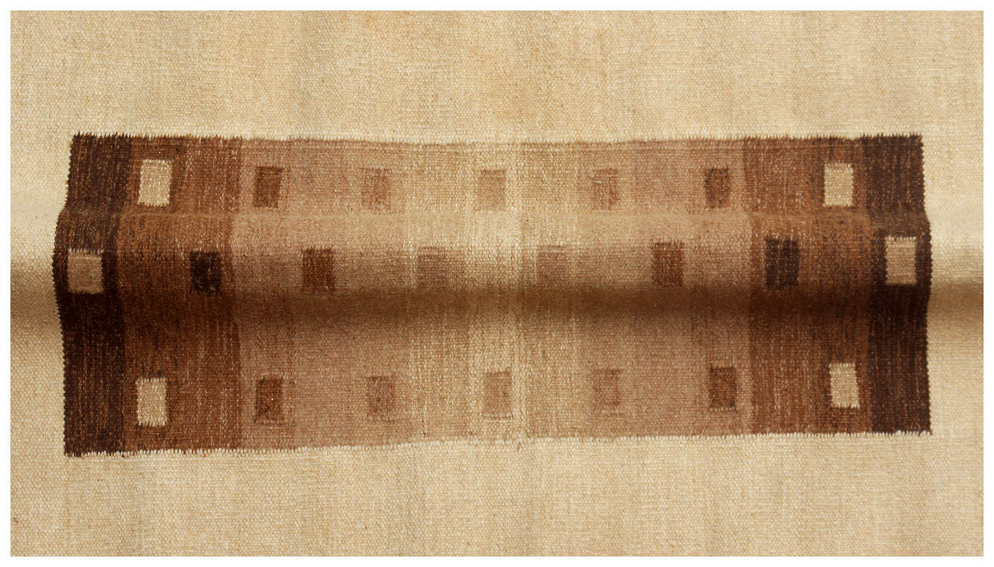 Handwoven Beige & Brown 4x6 Modern Stripes Design Flatweave Durry Rug.