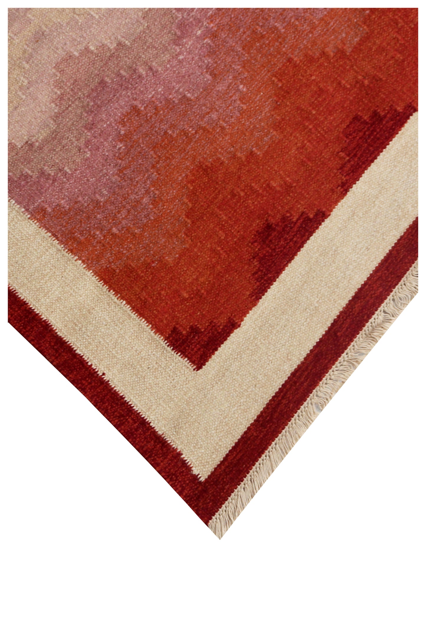 Modern Chevron Beige & Brown Wool Flatweave Rug – Handwoven 4x5.6 Durry