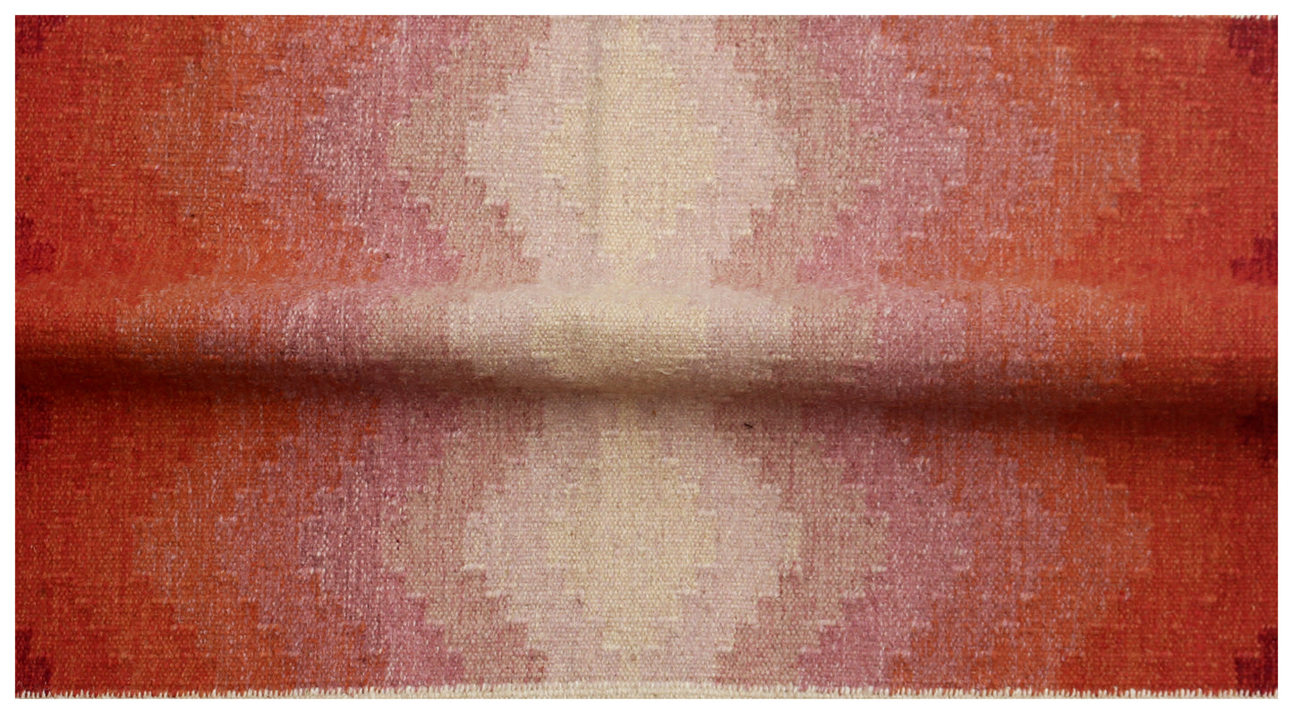 Modern Chevron Beige & Brown Wool Flatweave Rug – Handwoven 4x5.6 Durry