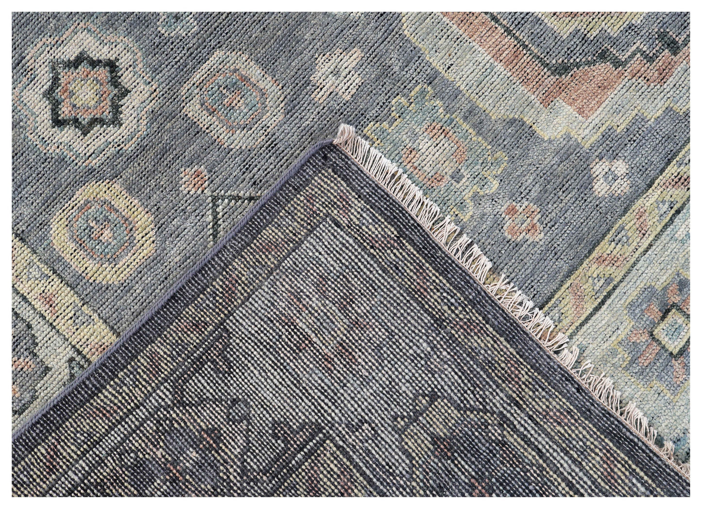 Slate Blue Grey Ivory Blush Sage Kazak Medallion Tribal Hand Knotted Wool Silk 8x10 Bhadohi Area Rug