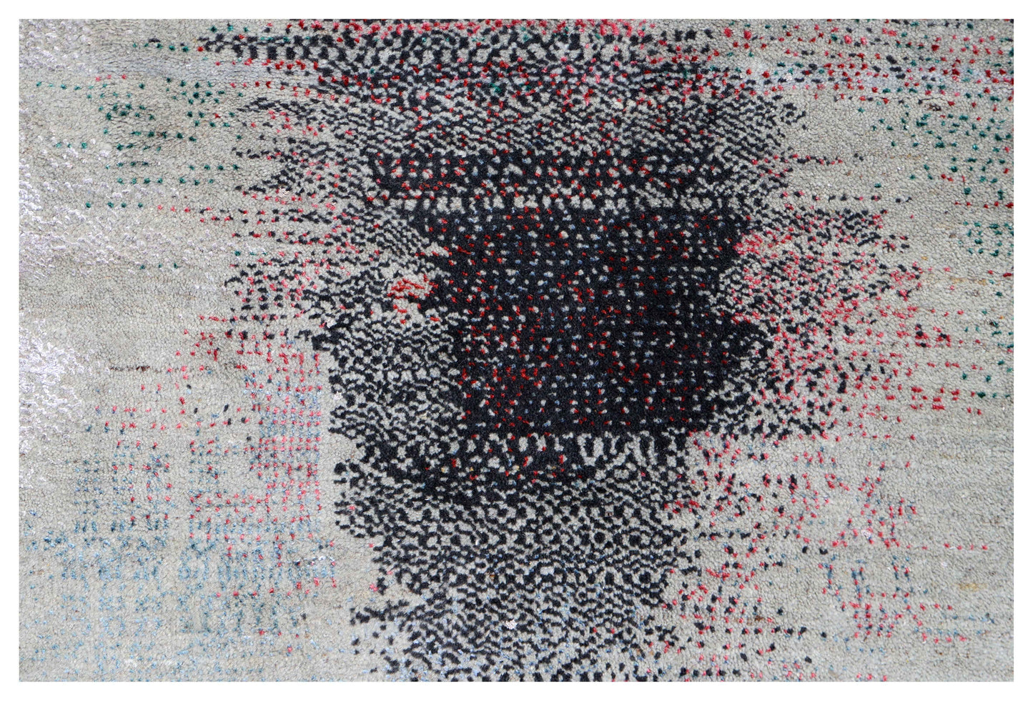 Silver Blue Grey Charcoal Crimson Copper Blush Pixel Modern Abstract Hand Knotted Wool Viscose 85 KPSI 5.6x8 Area Rug