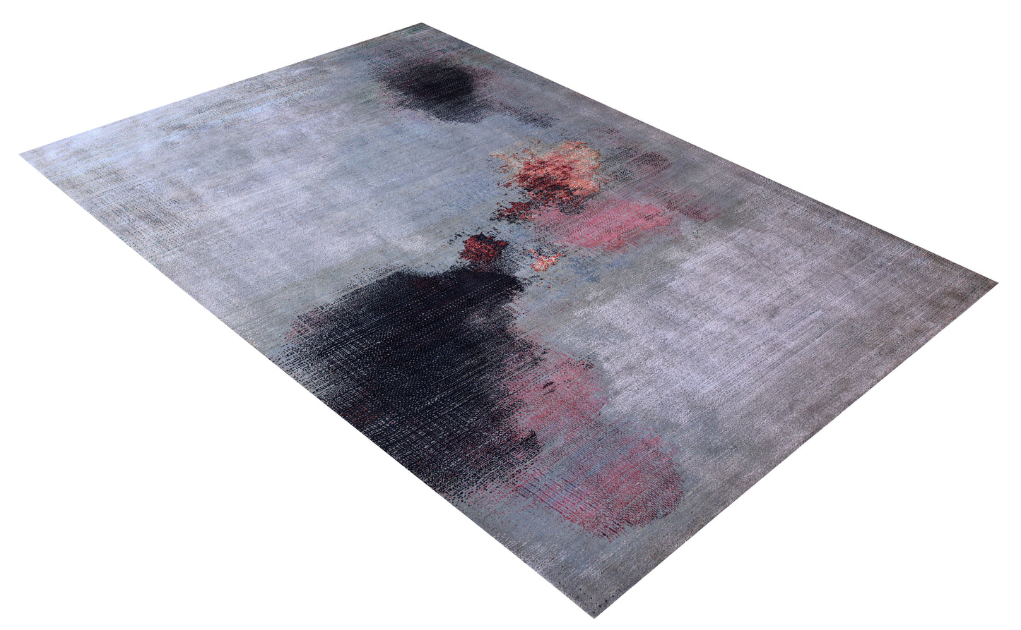 Silver Lavender Grey Charcoal Burgundy Copper Blush Pixel Modern Abstract Hand Knotted Wool Viscose 85 KPSI 6.6x10 Area Rug