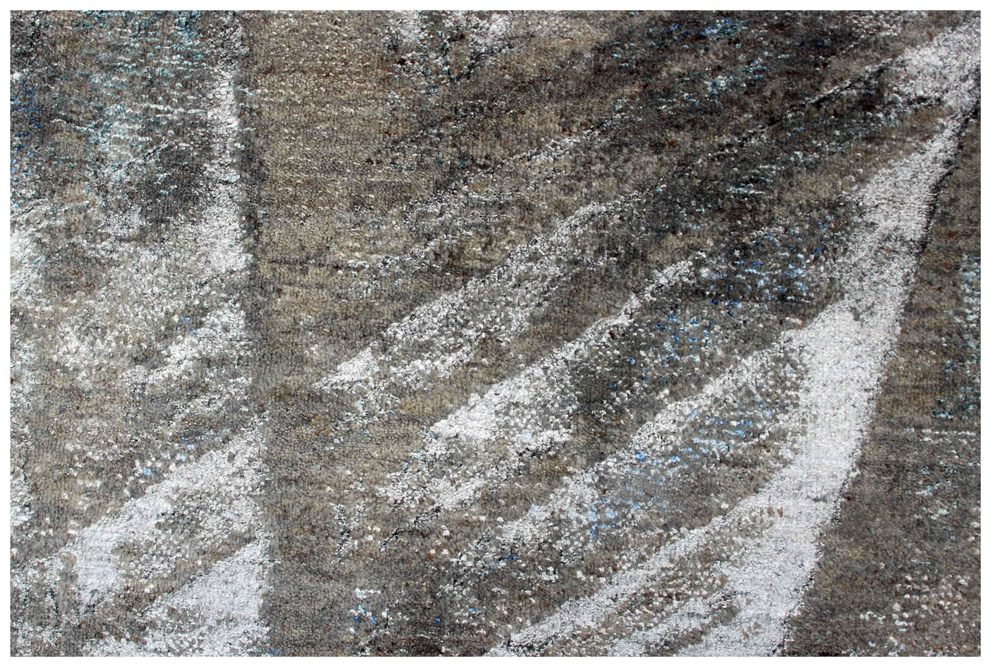 Taupe Brown Charcoal Teal Silver Organic Leaf Modern Abstract Hand Knotted Wool Viscose 8x10 Bhadohi Area Rug