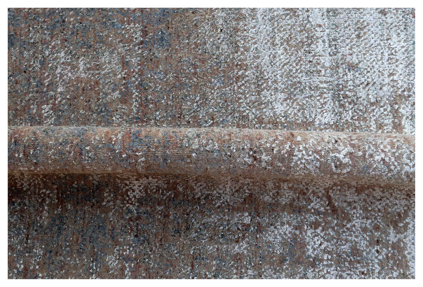 Silver Blue Grey Brown Mocha Eroded Floral Modern Abstract Hand Knotted Wool Viscose 5.6x8 Bhadohi Area Rug