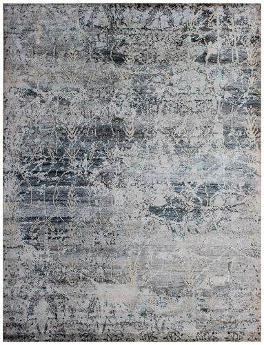 8x10 Modern Abstract Distressed Area Rug - Hand Knotted Grey Blue Wool Viscose