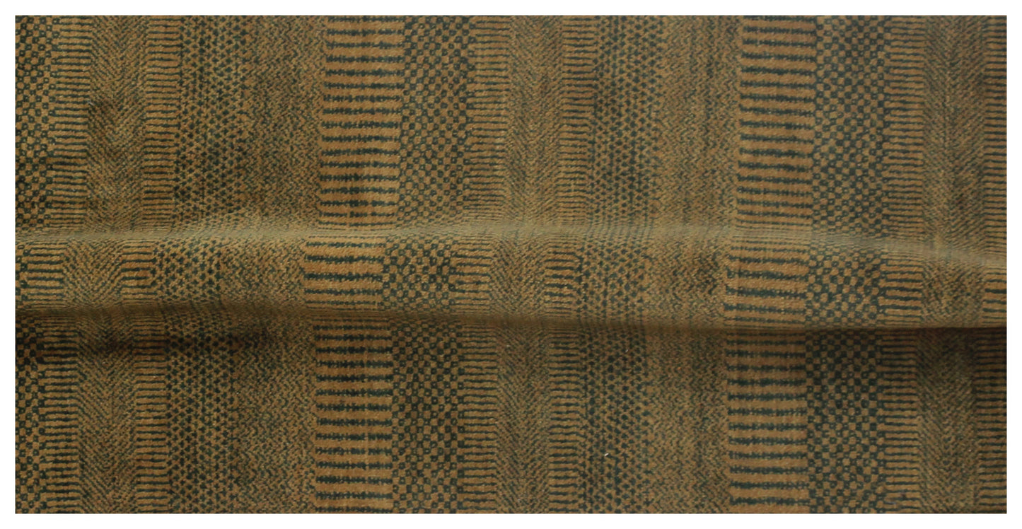 2.6x10 Hand Knotted Wool Runner Rug – Modern Olive Striped Design.