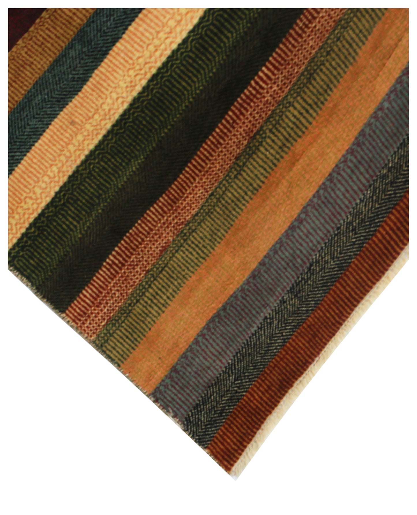 Multicolor Striped 3x16 and 3x10 Hand Knotted Wool Runner Rug.