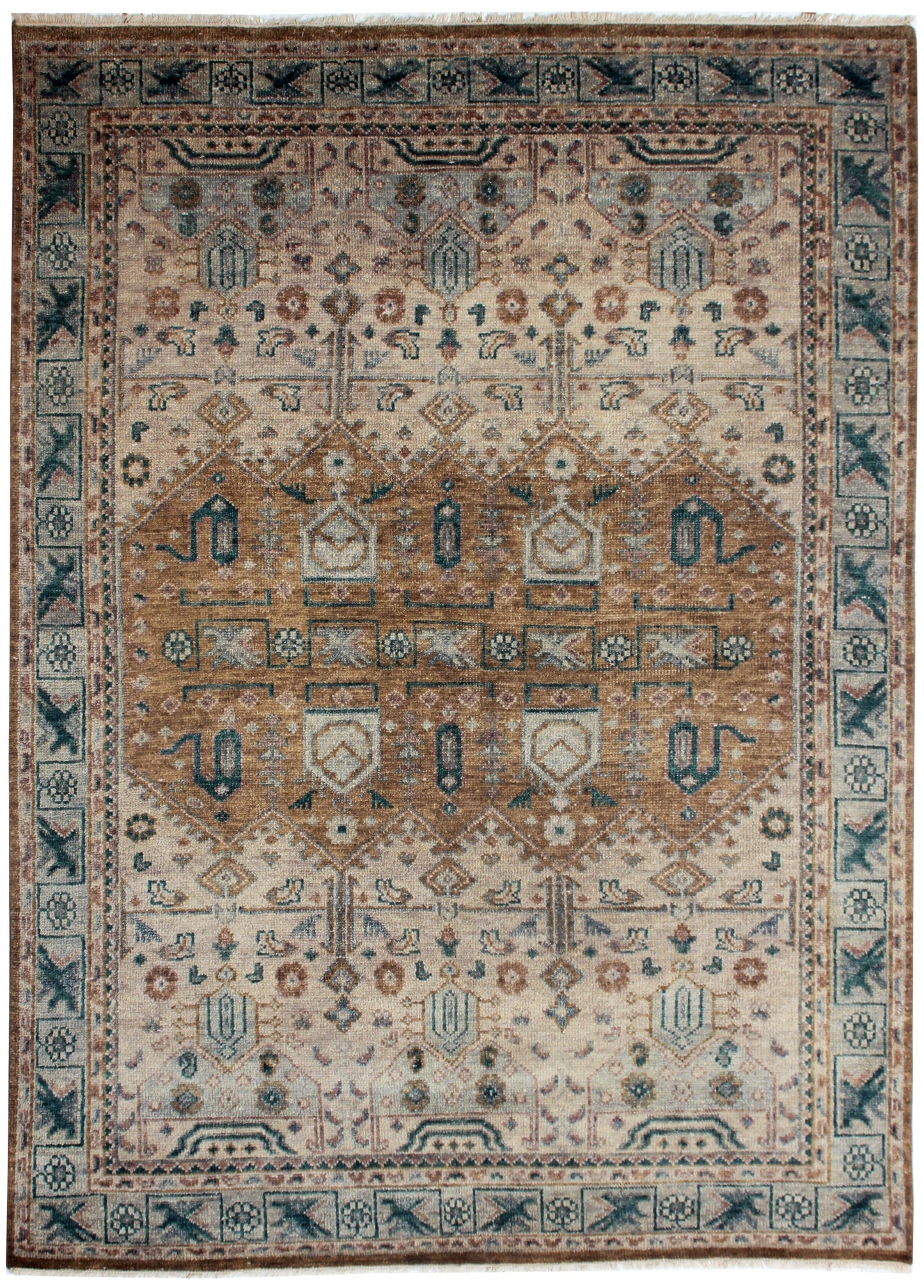 Vintage Style Rust, Beige, Brown and Teal 7.6x10 Traditional Oriental Oushak Hand Knotted Wool Area Rug