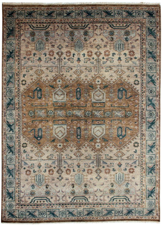 Vintage Style Rust, Beige, Brown and Teal 7.6x10 Traditional Oriental Oushak Hand Knotted Wool Area Rug.
