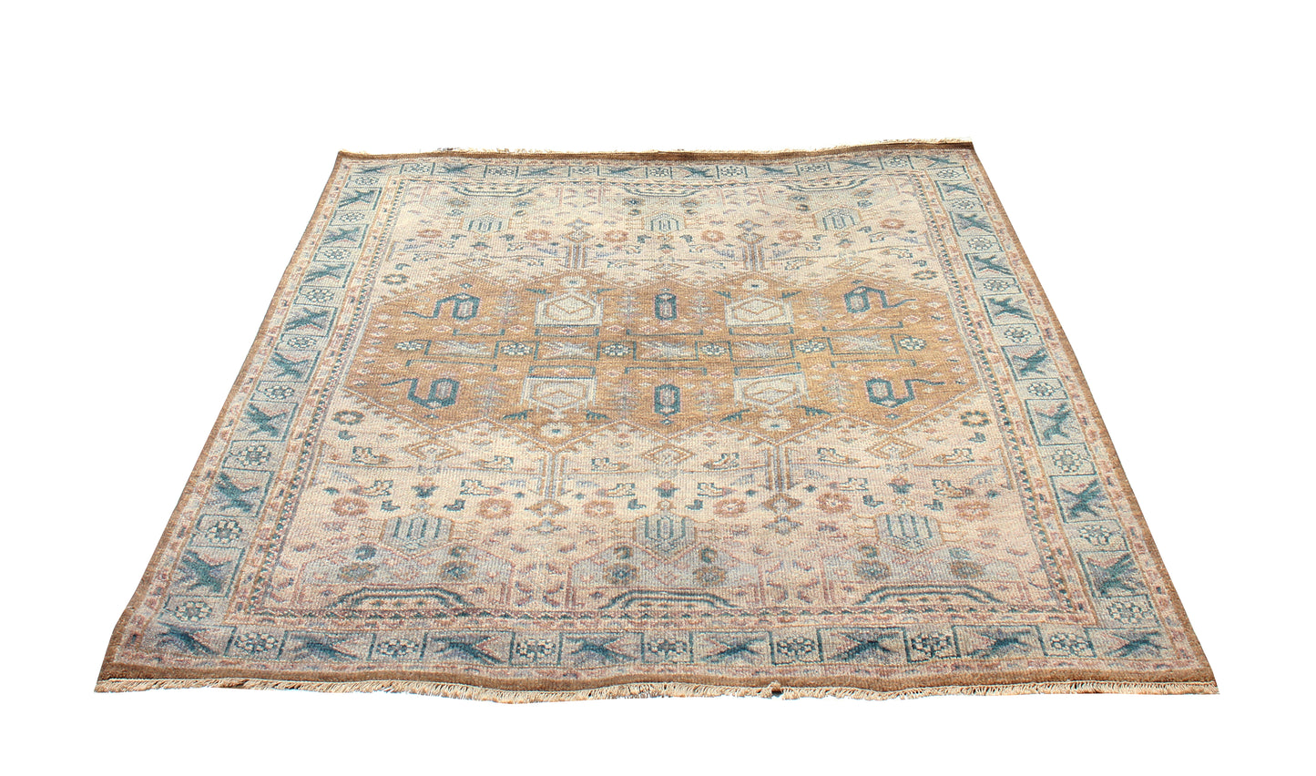 Vintage Style Rust, Beige, Brown and Teal 7.6x10 Traditional Oriental Oushak Hand Knotted Wool Area Rug