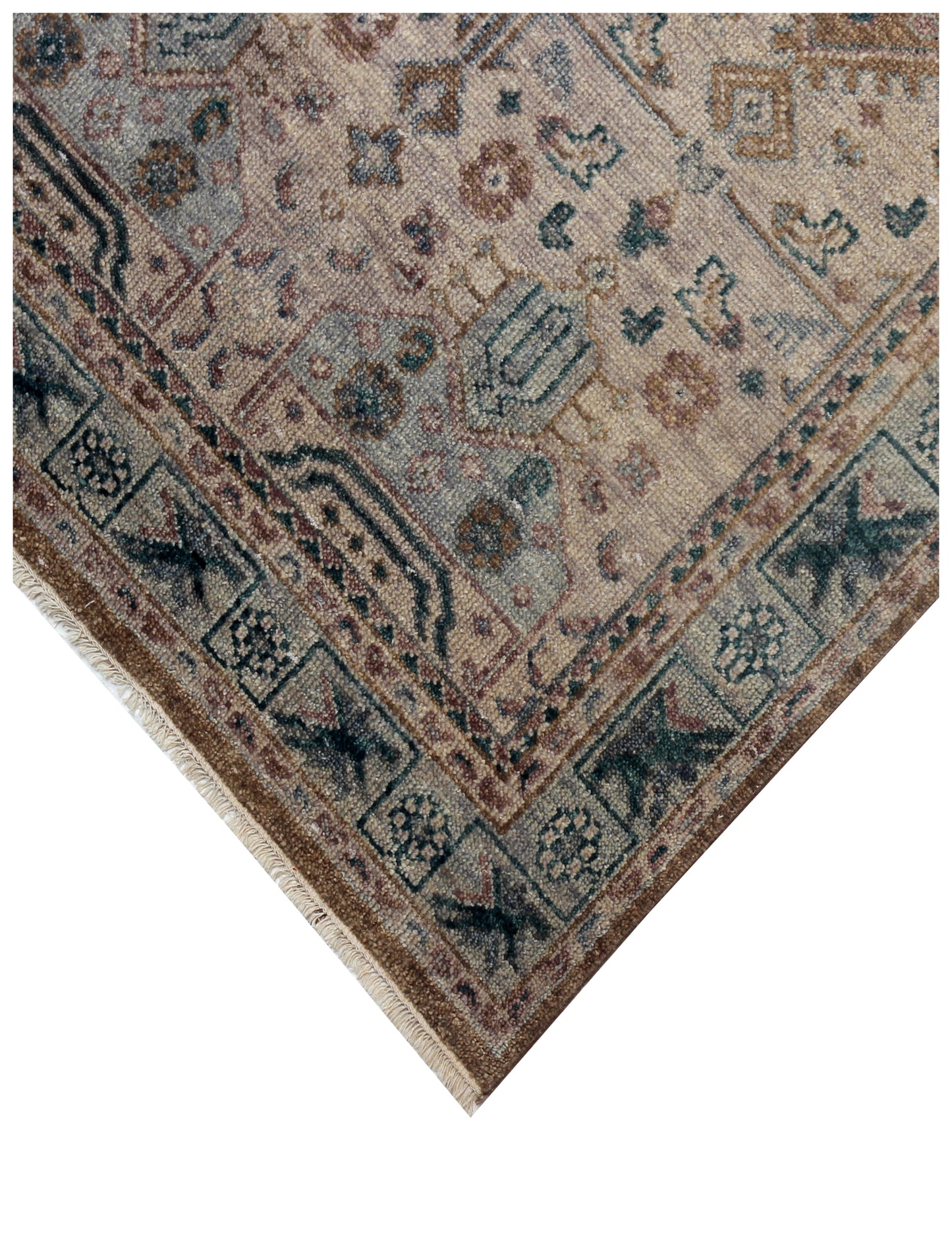 Vintage Style Rust, Beige, Brown and Teal 7.6x10 Traditional Oriental Oushak Hand Knotted Wool Area Rug