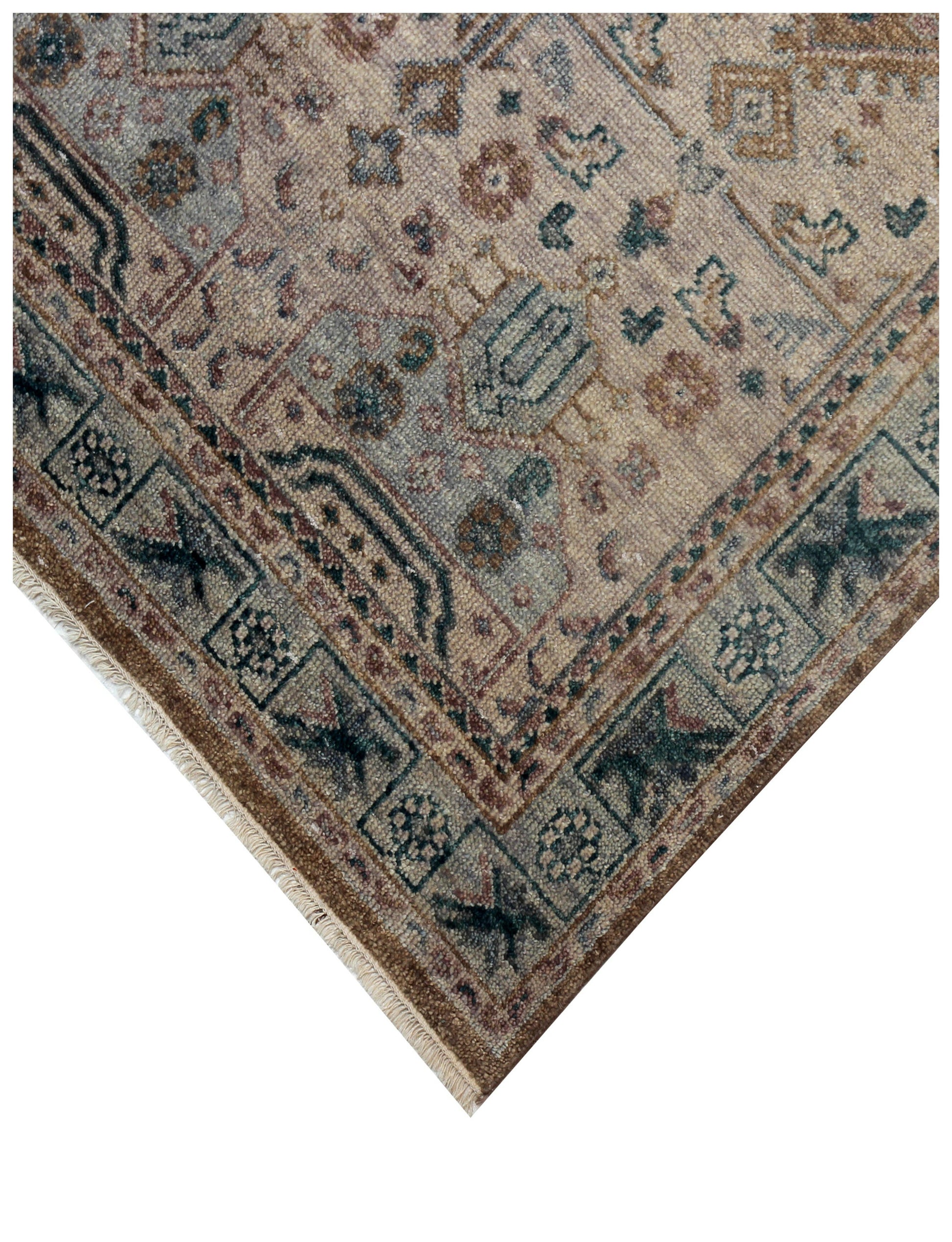 Vintage Style Rust, Beige, Brown and Teal 7.6x10 Traditional Oriental Oushak Hand Knotted Wool Area Rug.