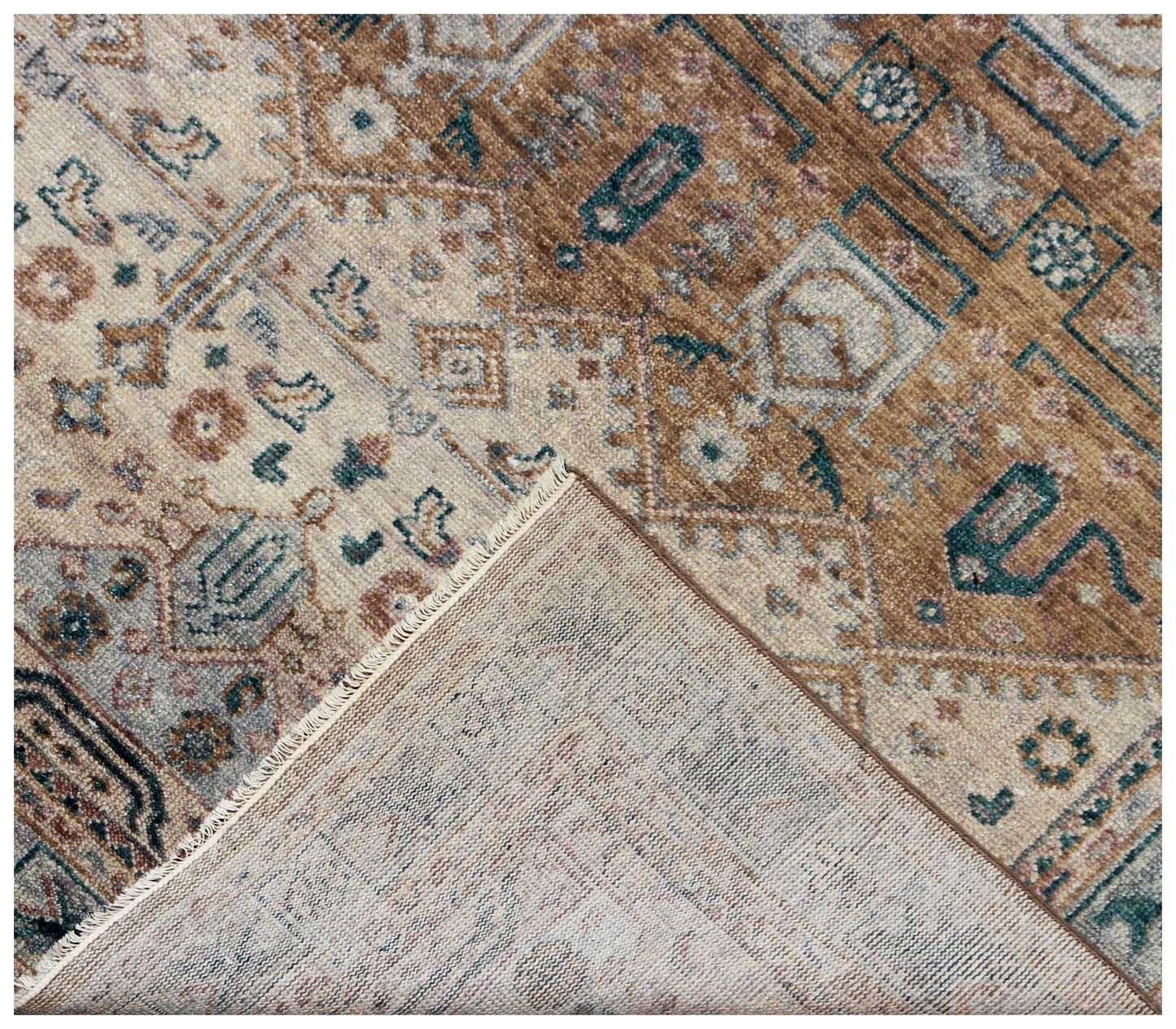 Vintage Style Rust, Beige, Brown and Teal 7.6x10 Traditional Oriental Oushak Hand Knotted Wool Area Rug