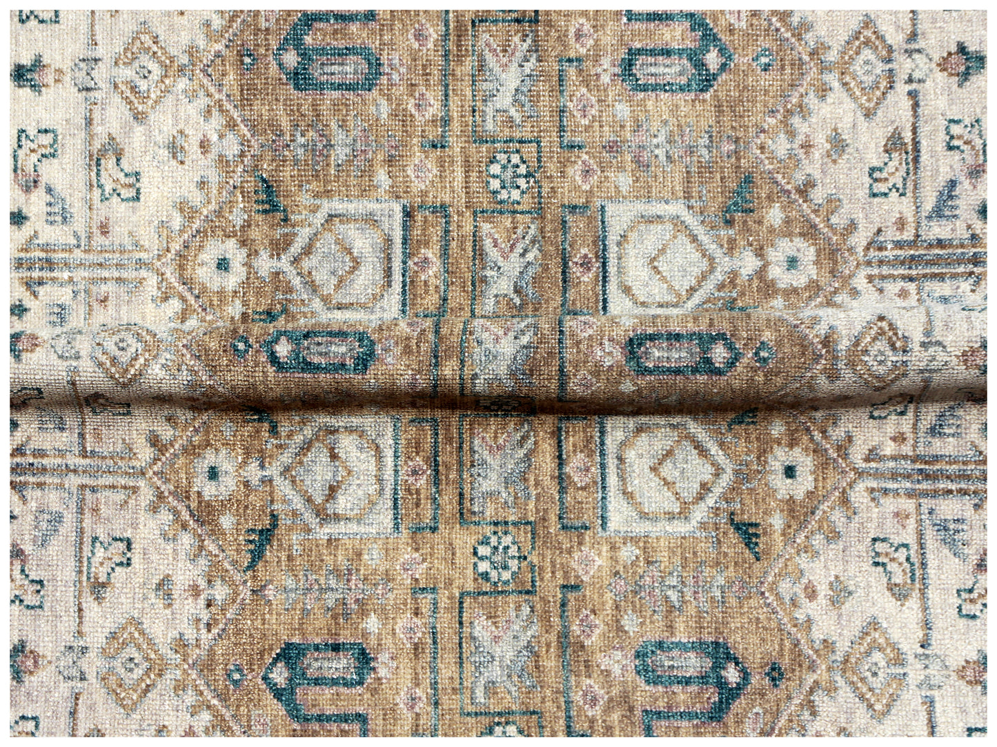 Vintage Style Rust, Beige, Brown and Teal 7.6x10 Traditional Oriental Oushak Hand Knotted Wool Area Rug