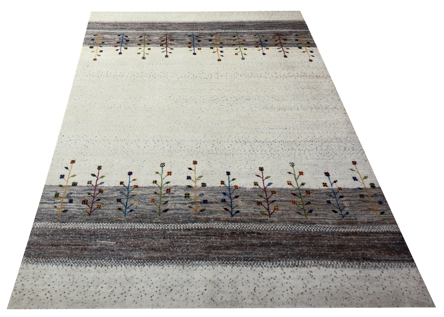 Ivory Brown Gabbeh Wool Rug 5.6x8 - Hand Knotted Tree Motif