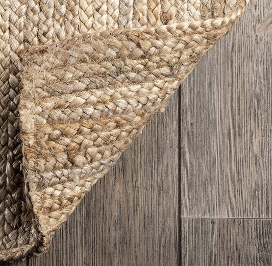 Hand Braided Jute Rug - Natural Beige Golden Brown Flat Weave Area Rug