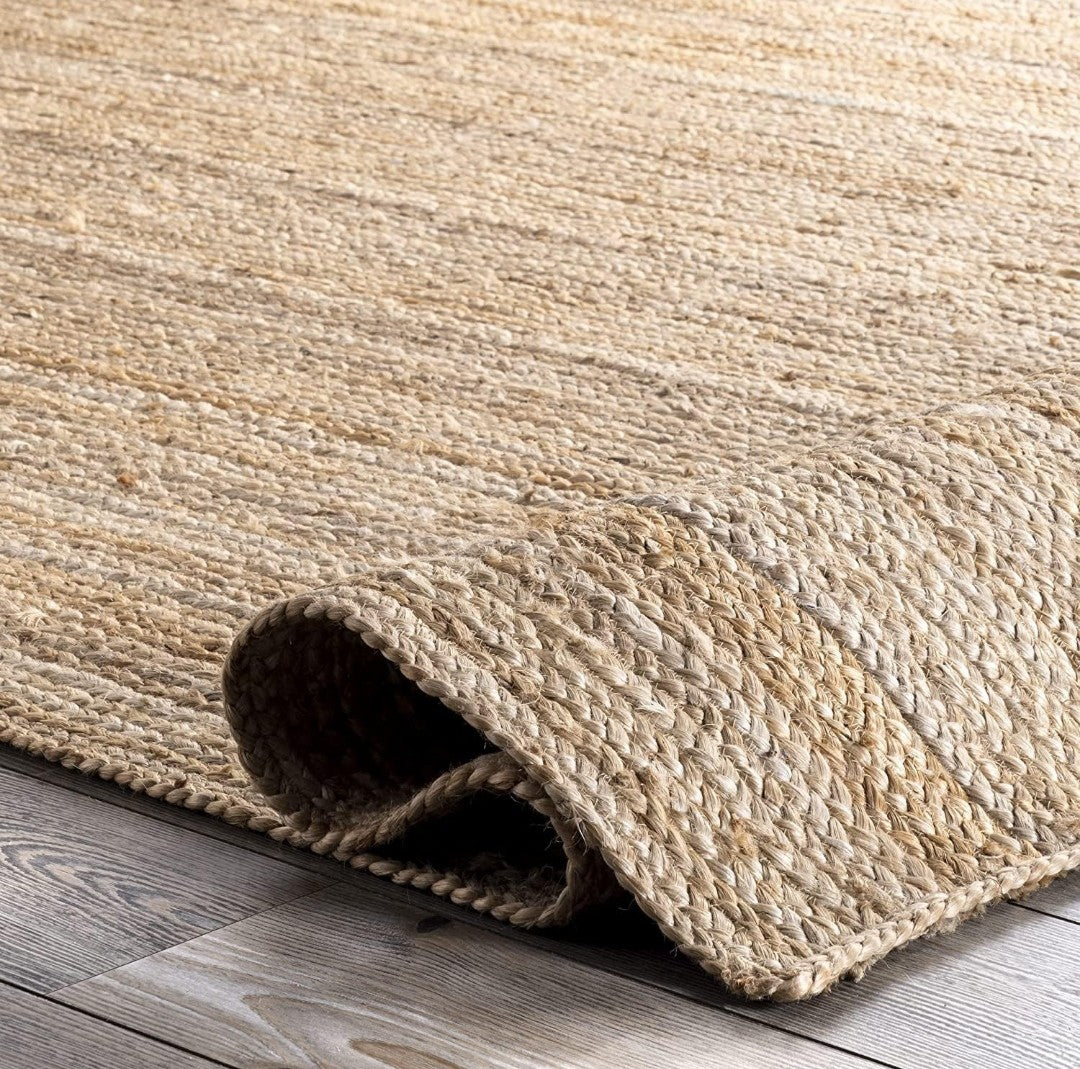Hand Braided Jute Rug - Natural Beige Golden Brown Flat Weave Area Rug