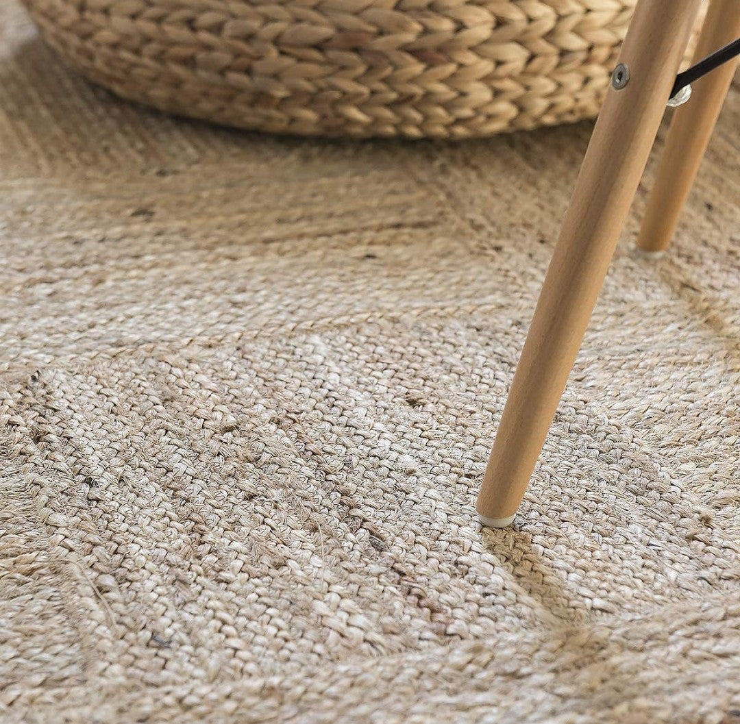 Hand Braided Natural Beige Basketweave Rug - Jute Cotton Flat Weave Area Rug