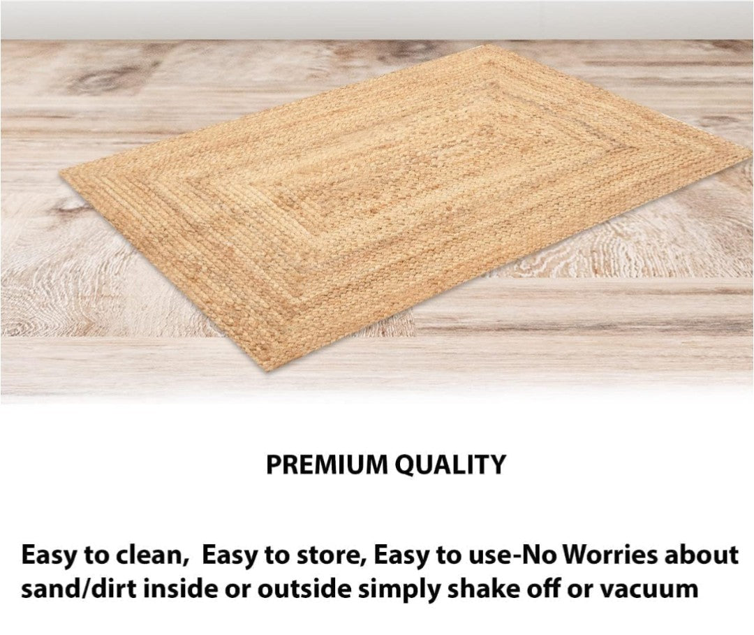 Hand Braided Oval Rug - Natural Beige Golden Brown Jute Cotton 8x10