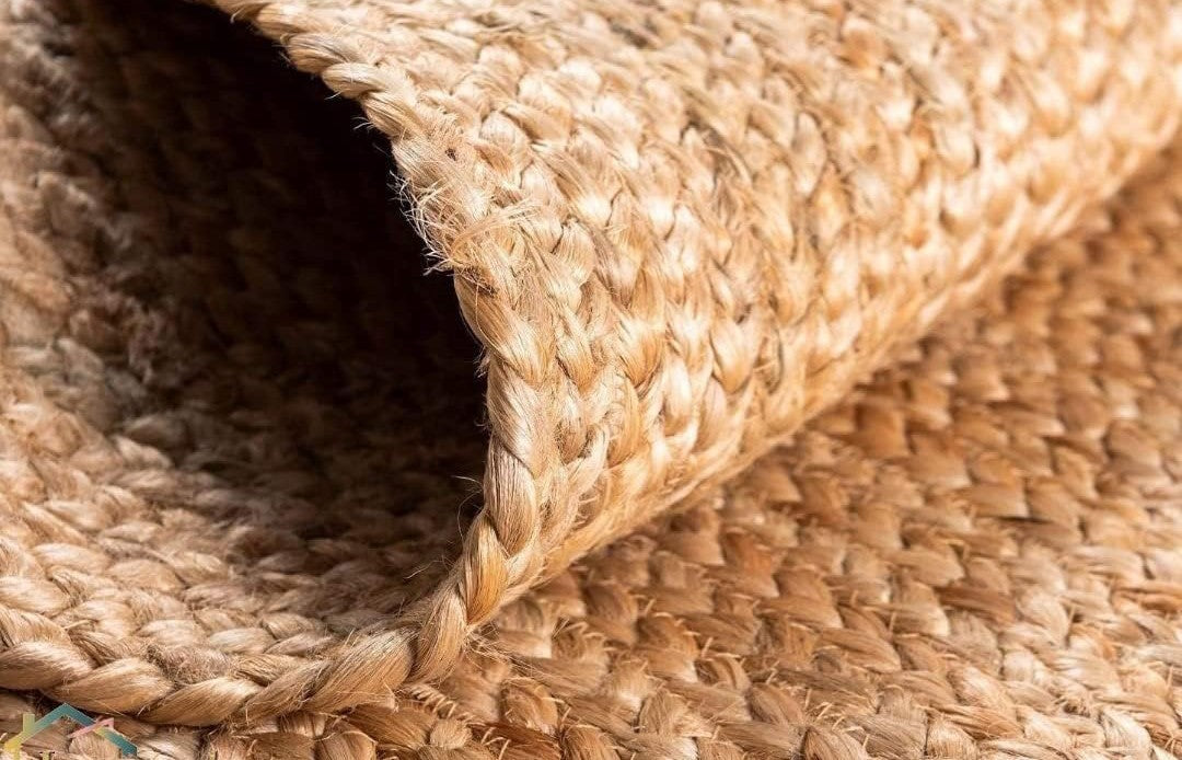 Hand Braided Oval Rug - Natural Beige Golden Brown Jute Cotton 8x10