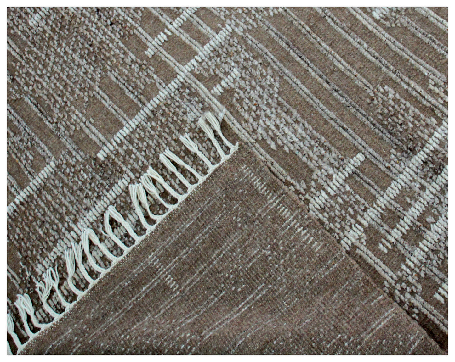 Hand Knotted Beige and Ivory Geometric Rug - Modern Area Rug 5.6x8.6 Feet