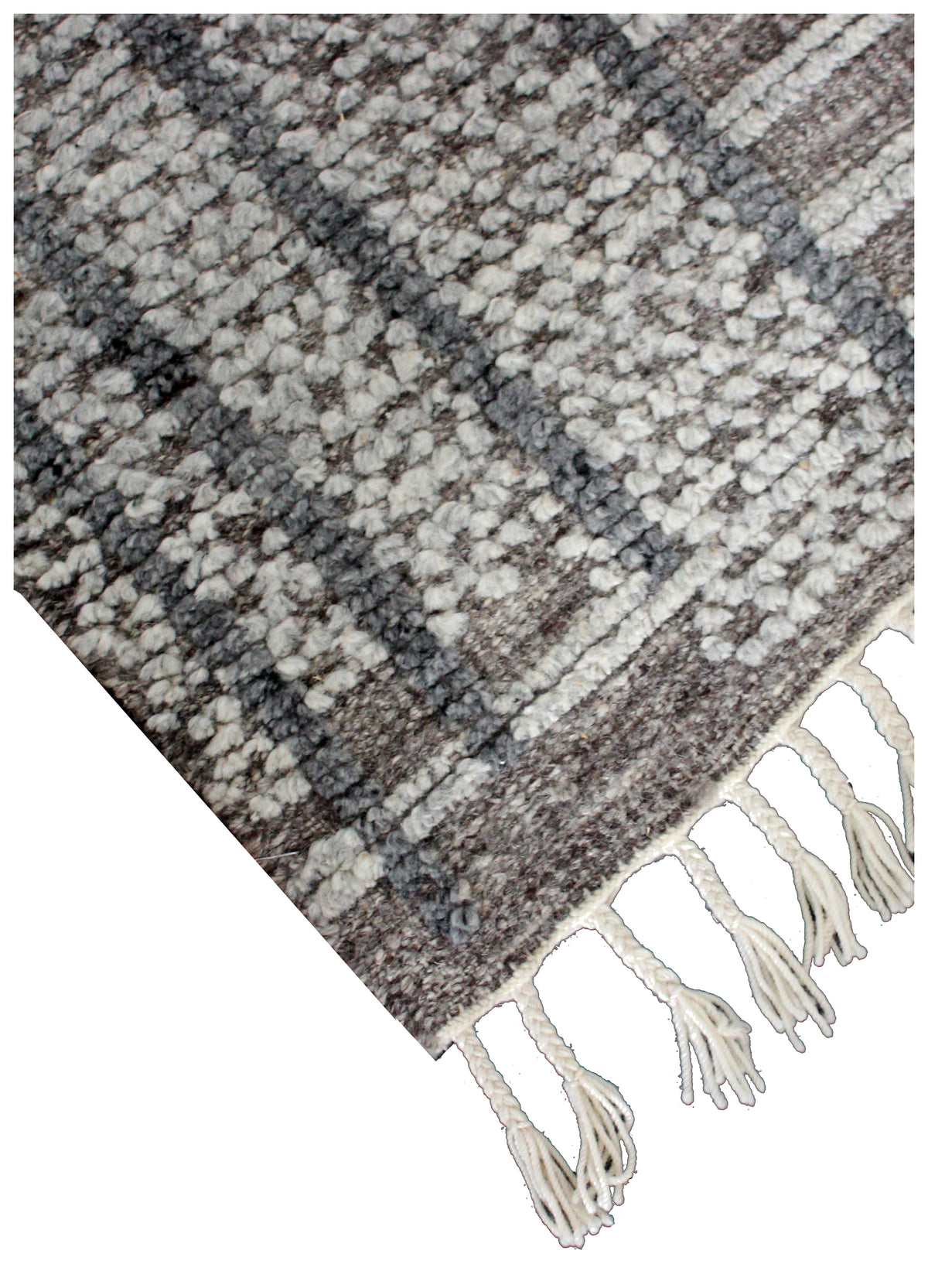 Hand Knotted Brown Ivory Charcoal Striped Rug - Hand Carved Texture 5.6x8
