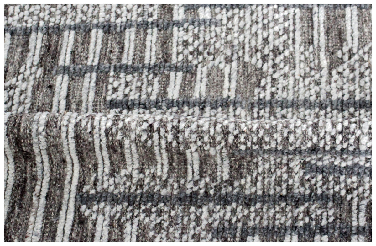 Hand Knotted Brown Ivory Charcoal Striped Rug - Hand Carved Texture 5.6x8