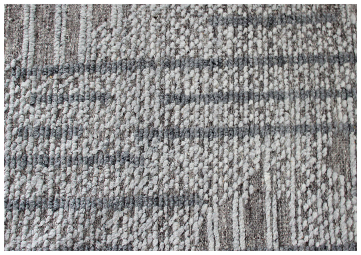Hand Knotted Brown Ivory Charcoal Striped Rug - Hand Carved Texture 5.6x8