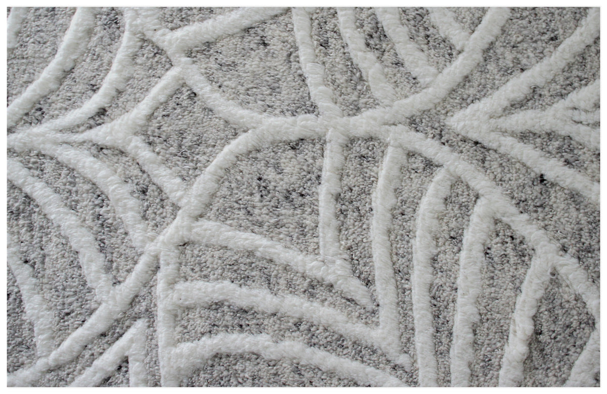 Hand Knotted Ivory Beige Gray Swirl Rug - Hand Carved Texture 5.6x8.6 Feet